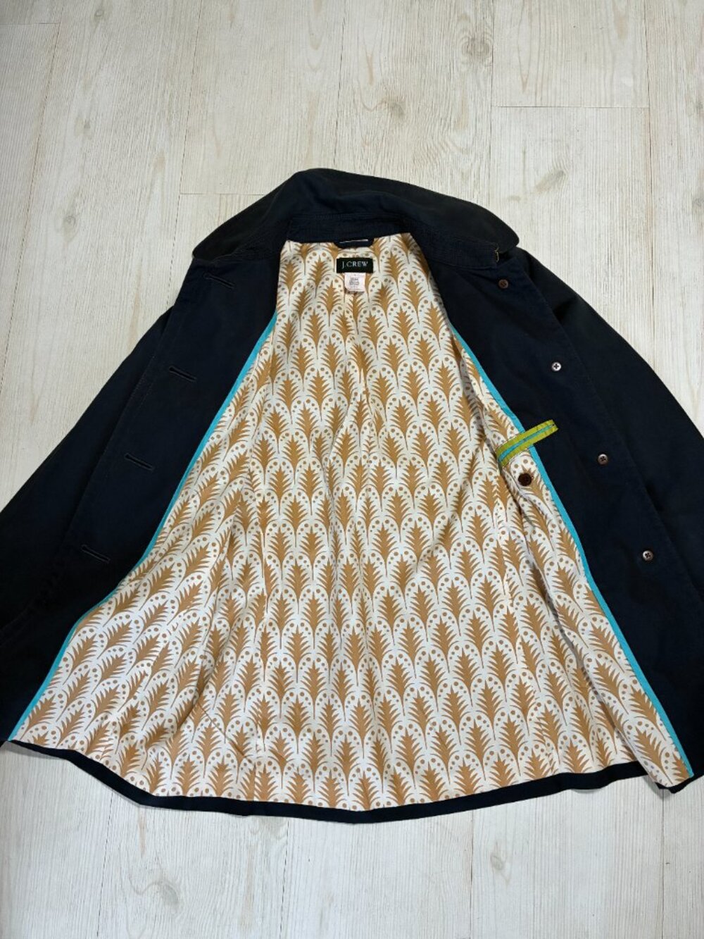 J Crew Women’s Short Belted Travel Trench Coat Navy Blue Patterned Lining Size 0 - Picture 3 of 7